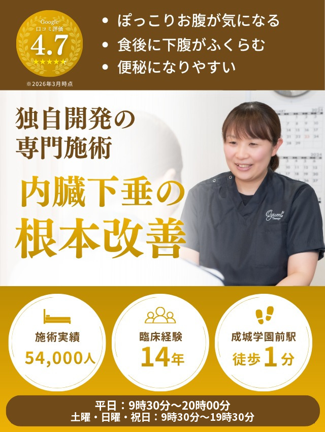 内臓下垂の根本改善｜成城学園前駅徒歩1分 成城フォレスト治療院