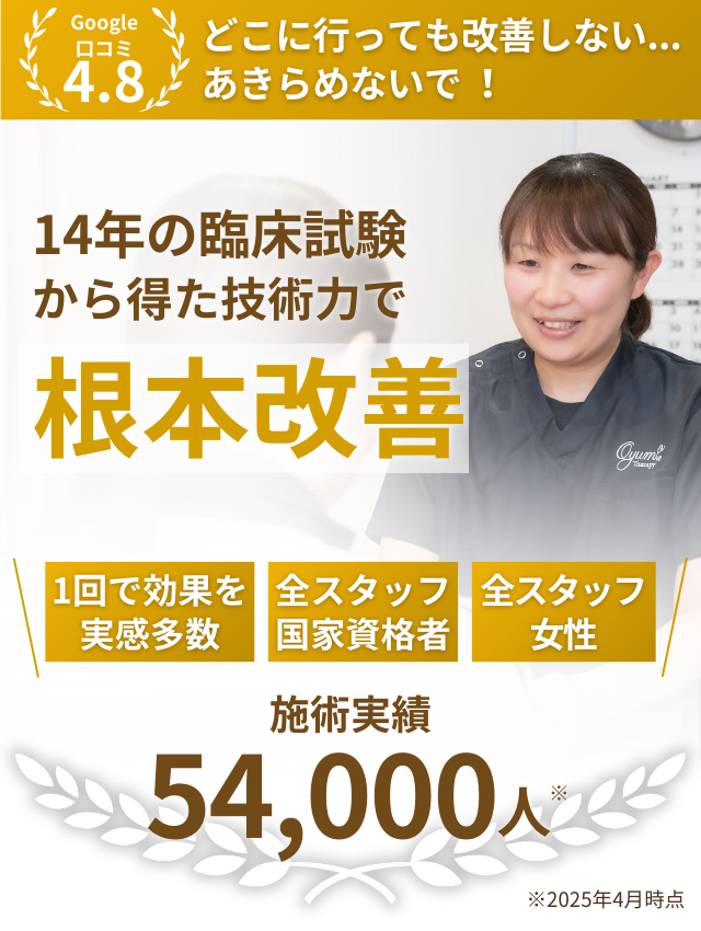 臨床経験10年のべ48000人の実績で安心　独自の技術で他では改善しない不調も根本改善